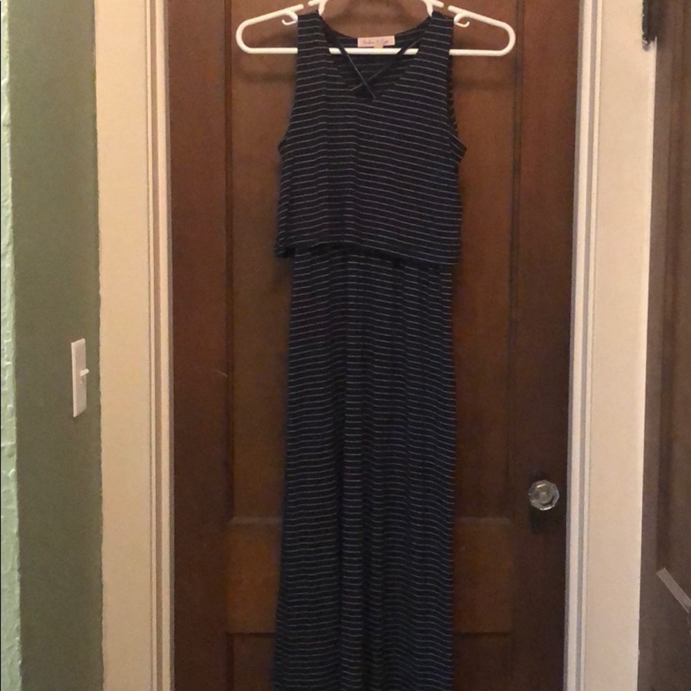 Navy & white striped maxi dress
